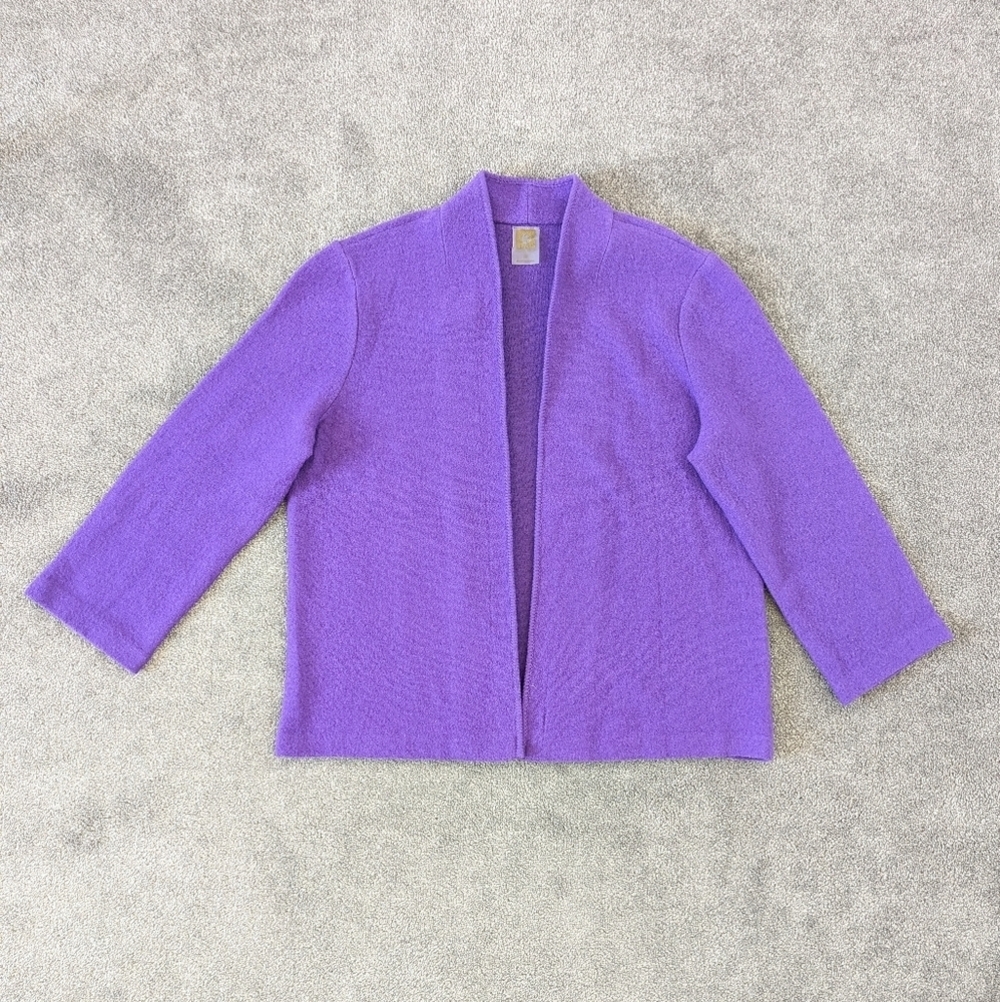 Anne Klein Open Front Collarless Purple Wool Cardigan Women's Medium